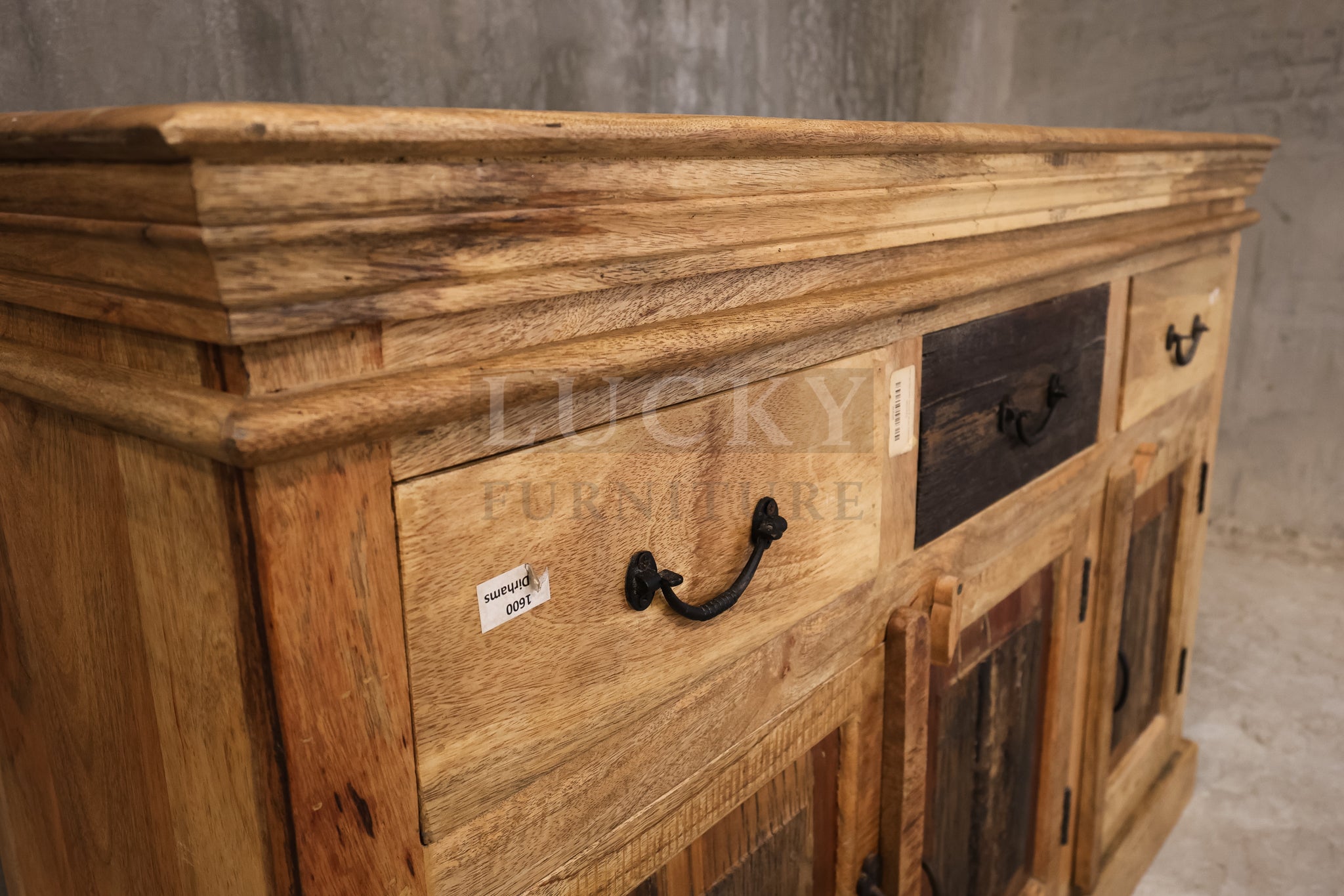 Railway sleeper and mango wood sideboard.