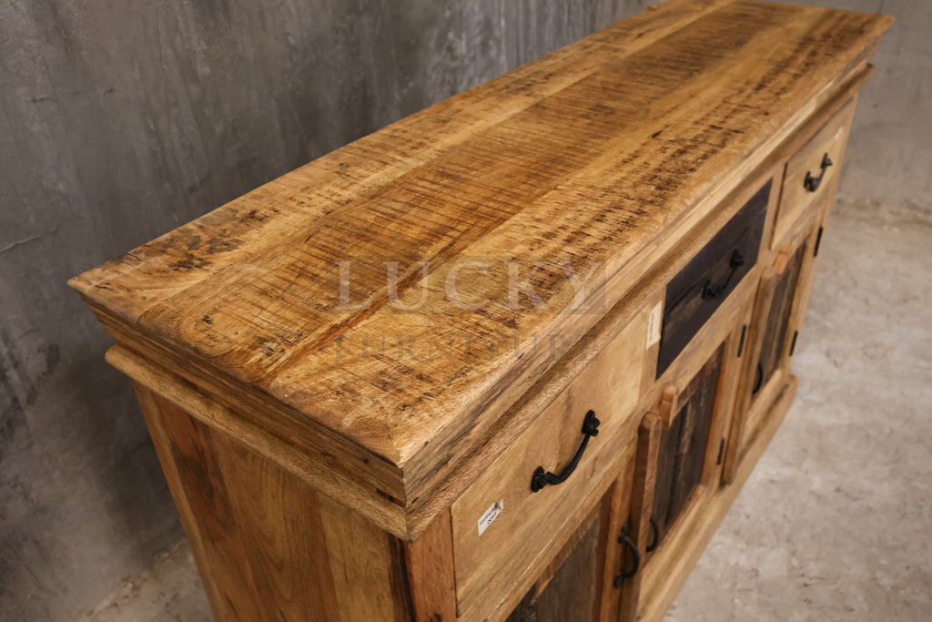 Railway sleeper and mango wood sideboard.