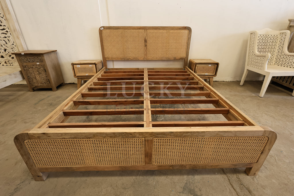 Rattan and mango wood bed.