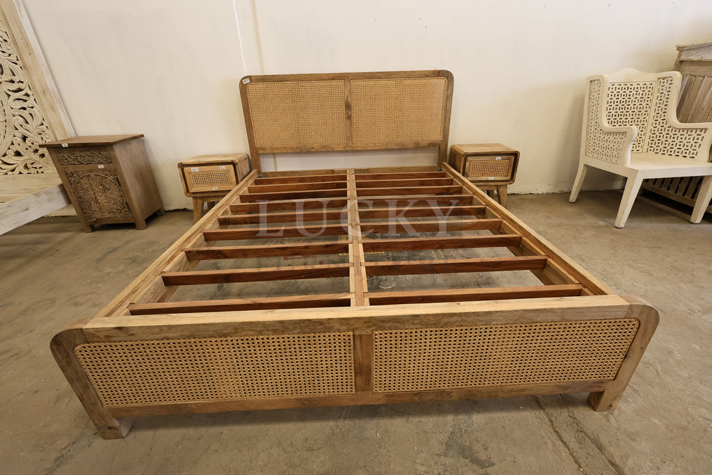 Rattan and mango wood bed.