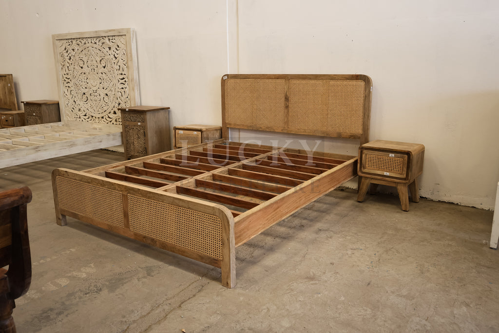 Rattan and mango wood bed.