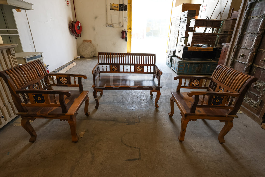 Rosewood tiled wooden sofa set.