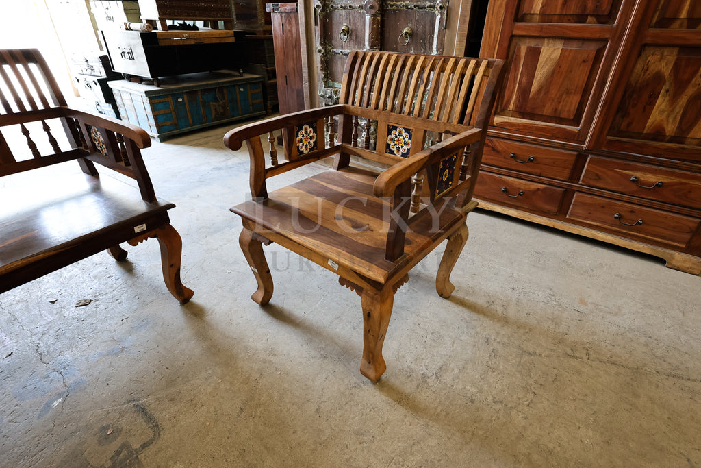 Rosewood tiled wooden sofa set.