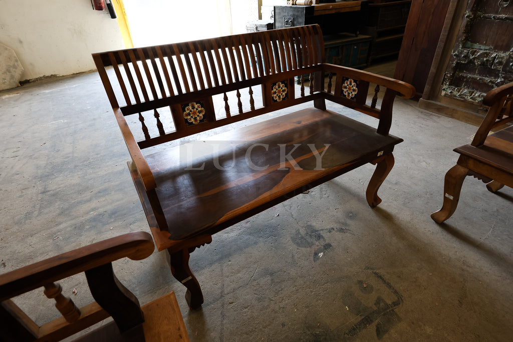 Rosewood tiled wooden sofa set.