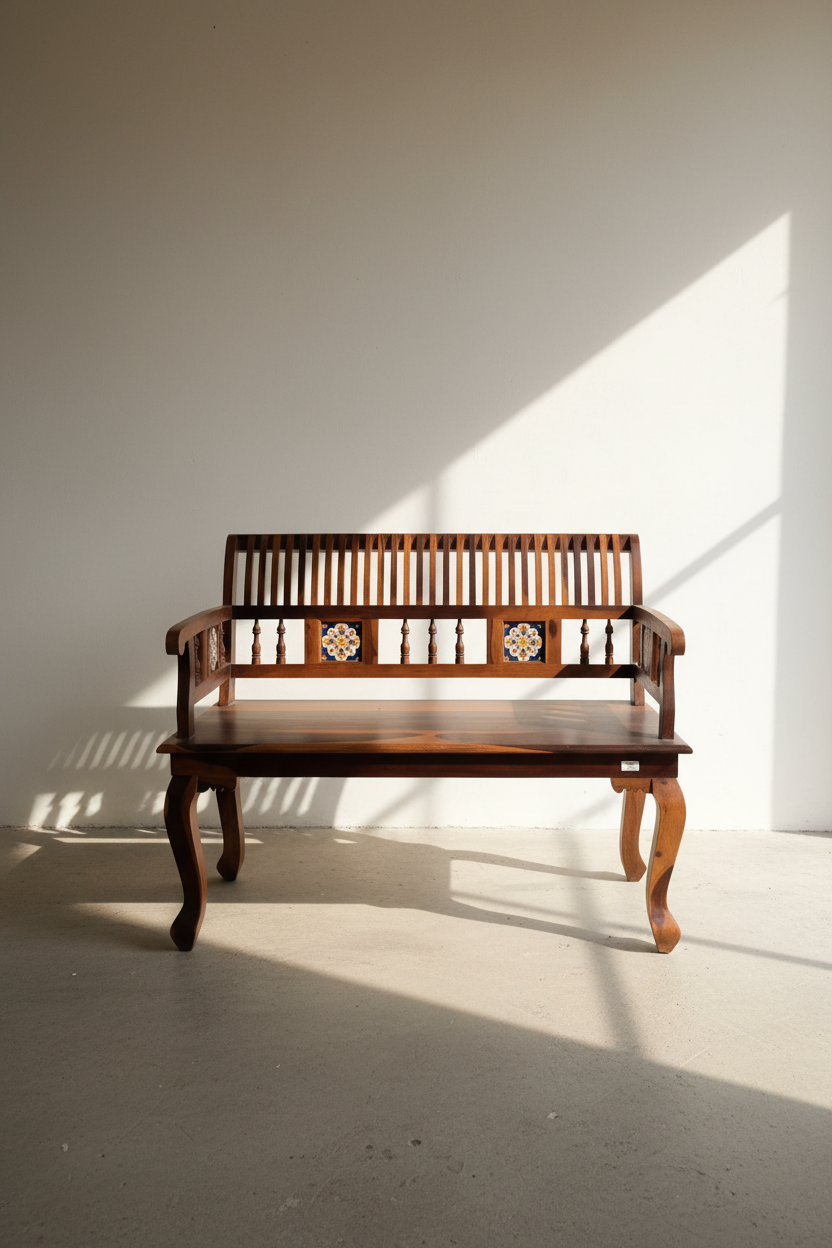 Rosewood 2 seater tiled bench or wooden sofa.