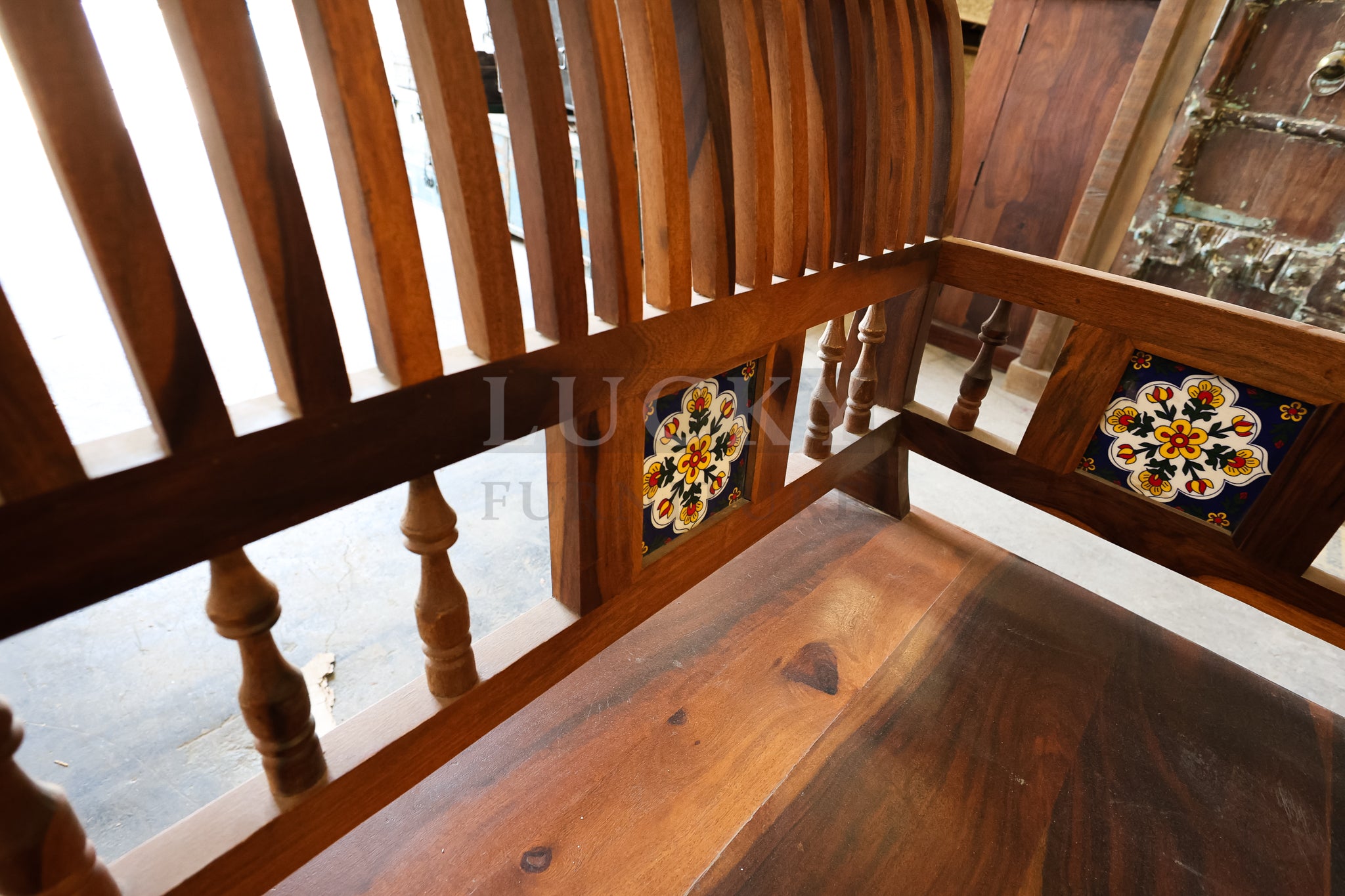 Rosewood tiled wooden sofa set.