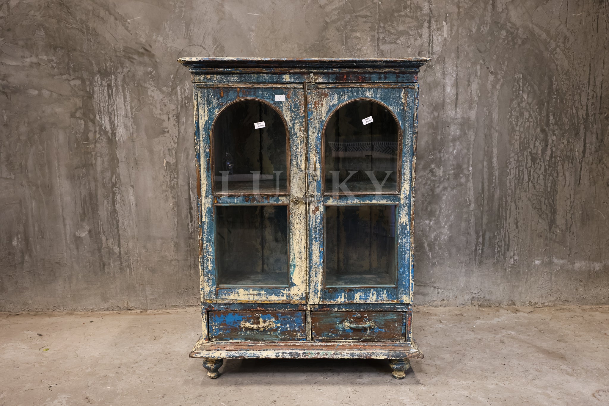 Vintage distressed one off glass cabinet.