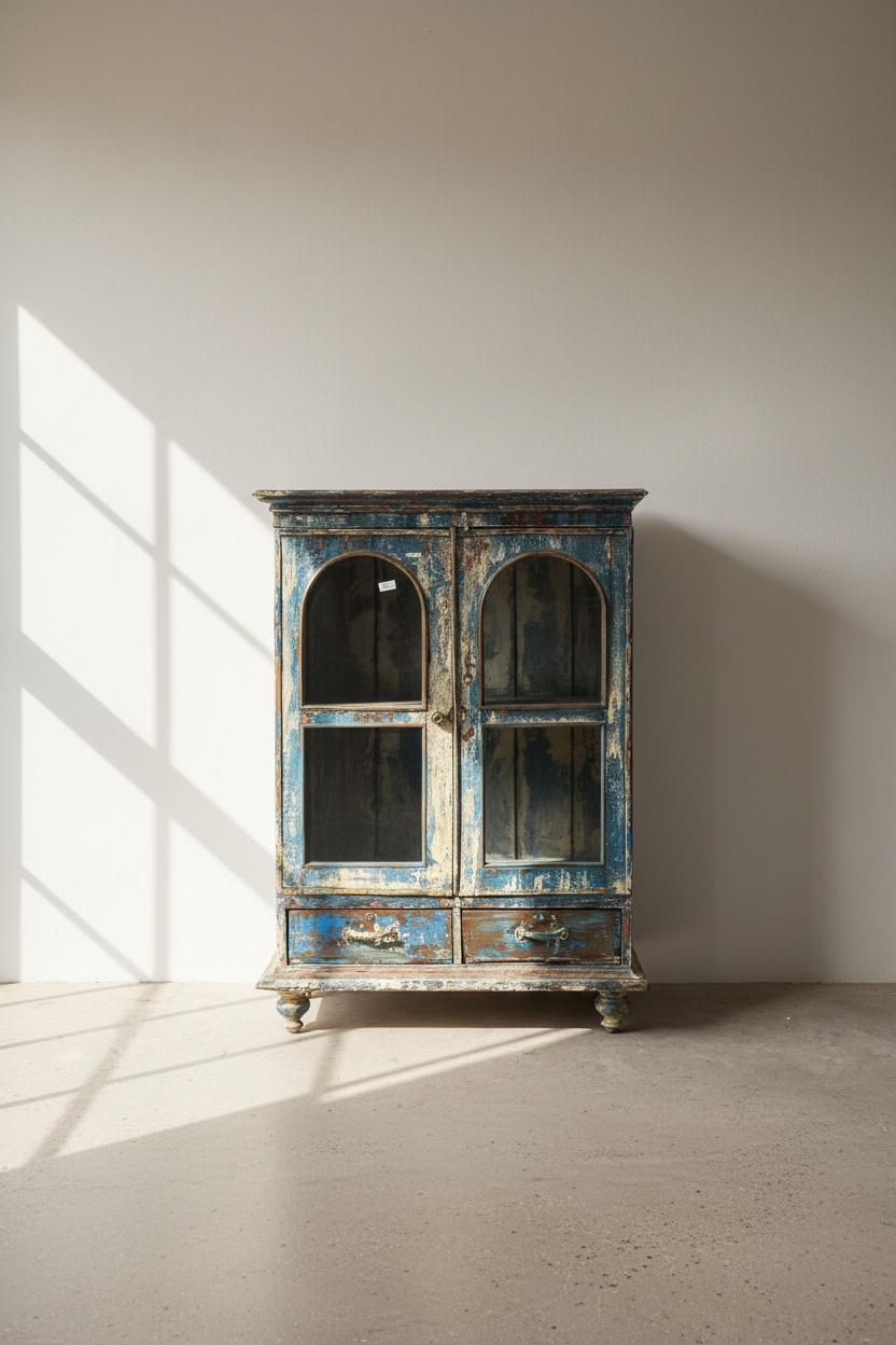 Vintage distressed one off glass cabinet.