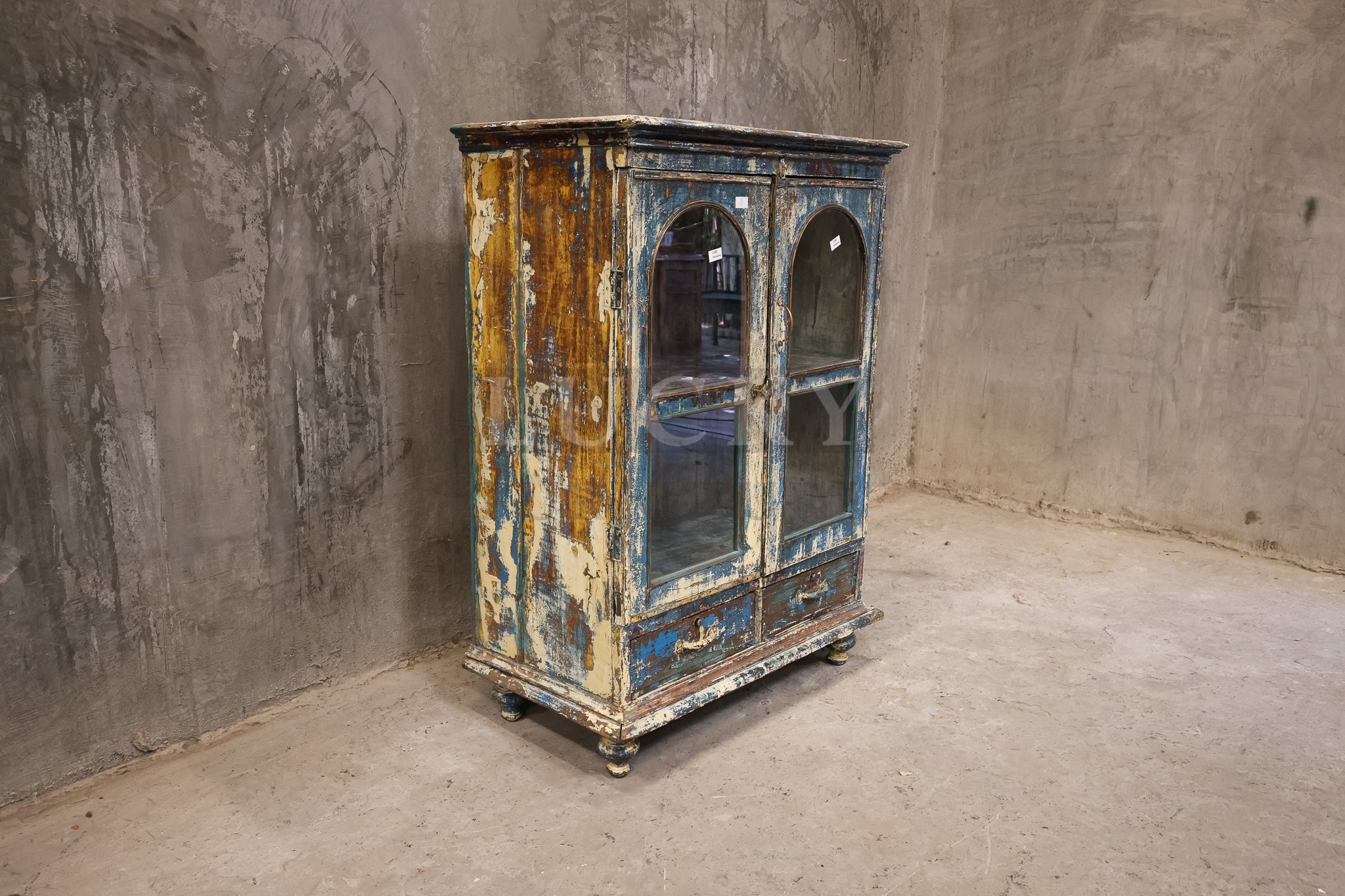 Vintage distressed one off glass cabinet.