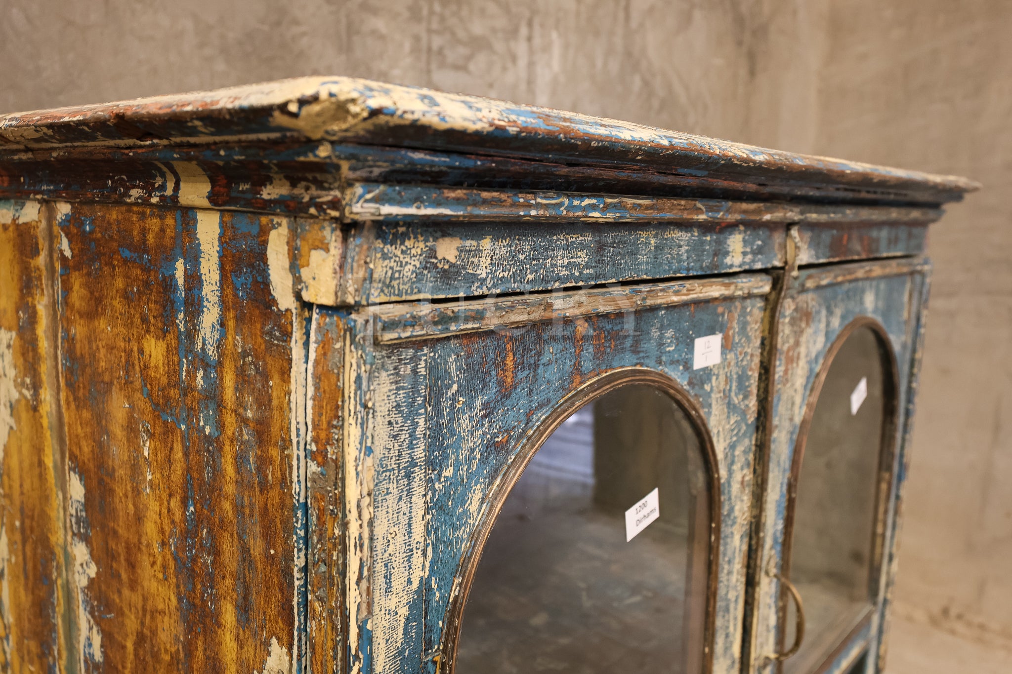 Vintage distressed one off glass cabinet.