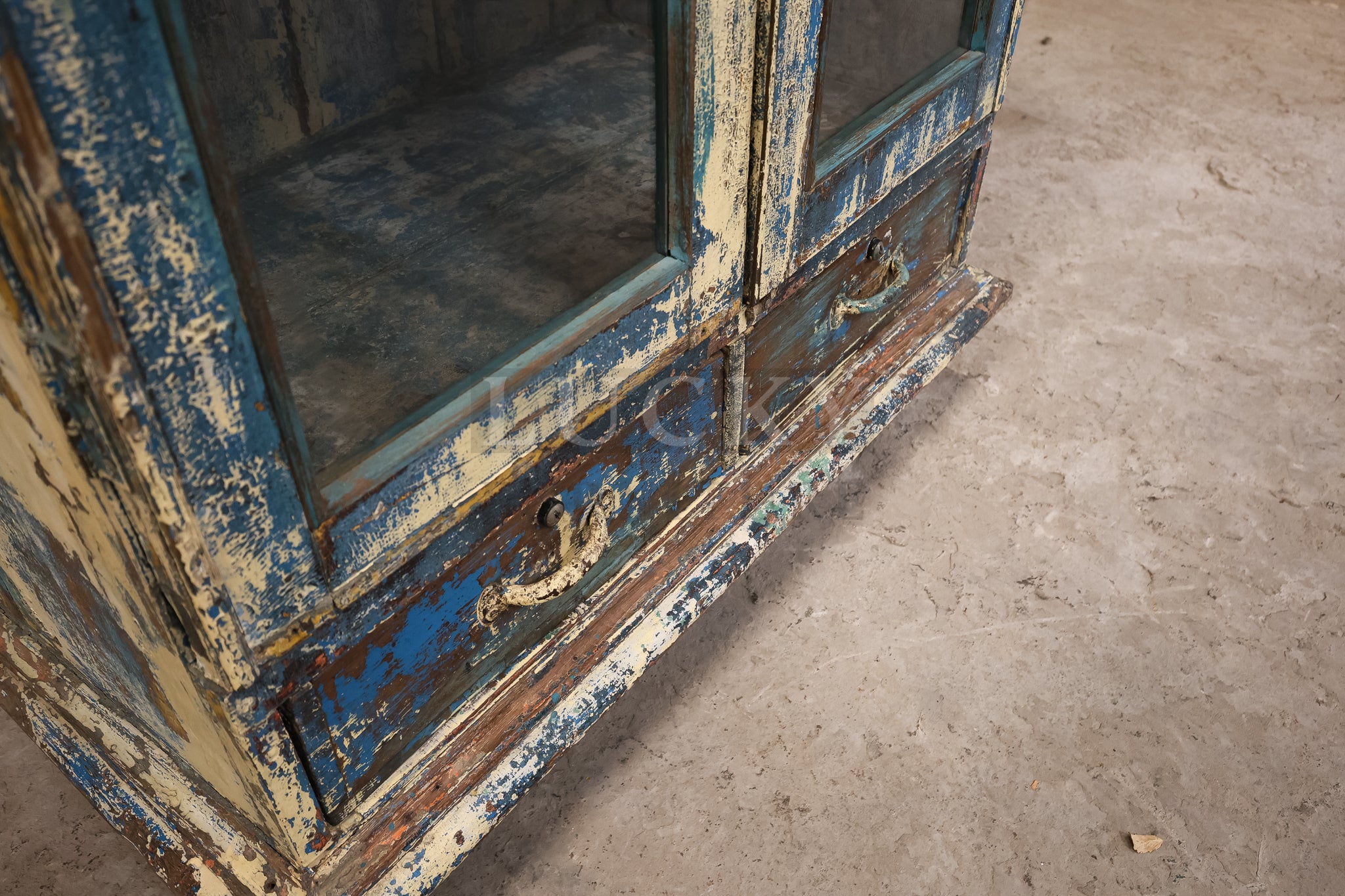 Vintage distressed one off glass cabinet.