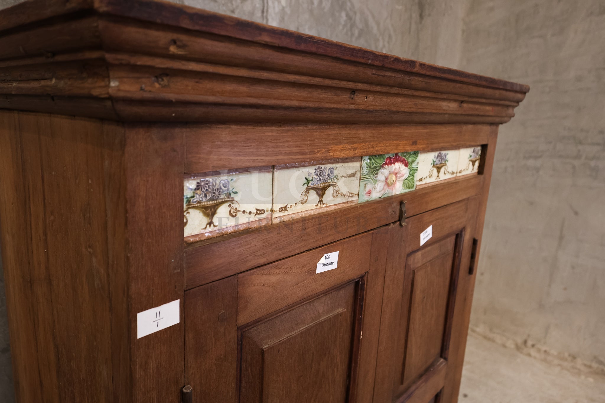 Vintage tiled cabinet teak wood.