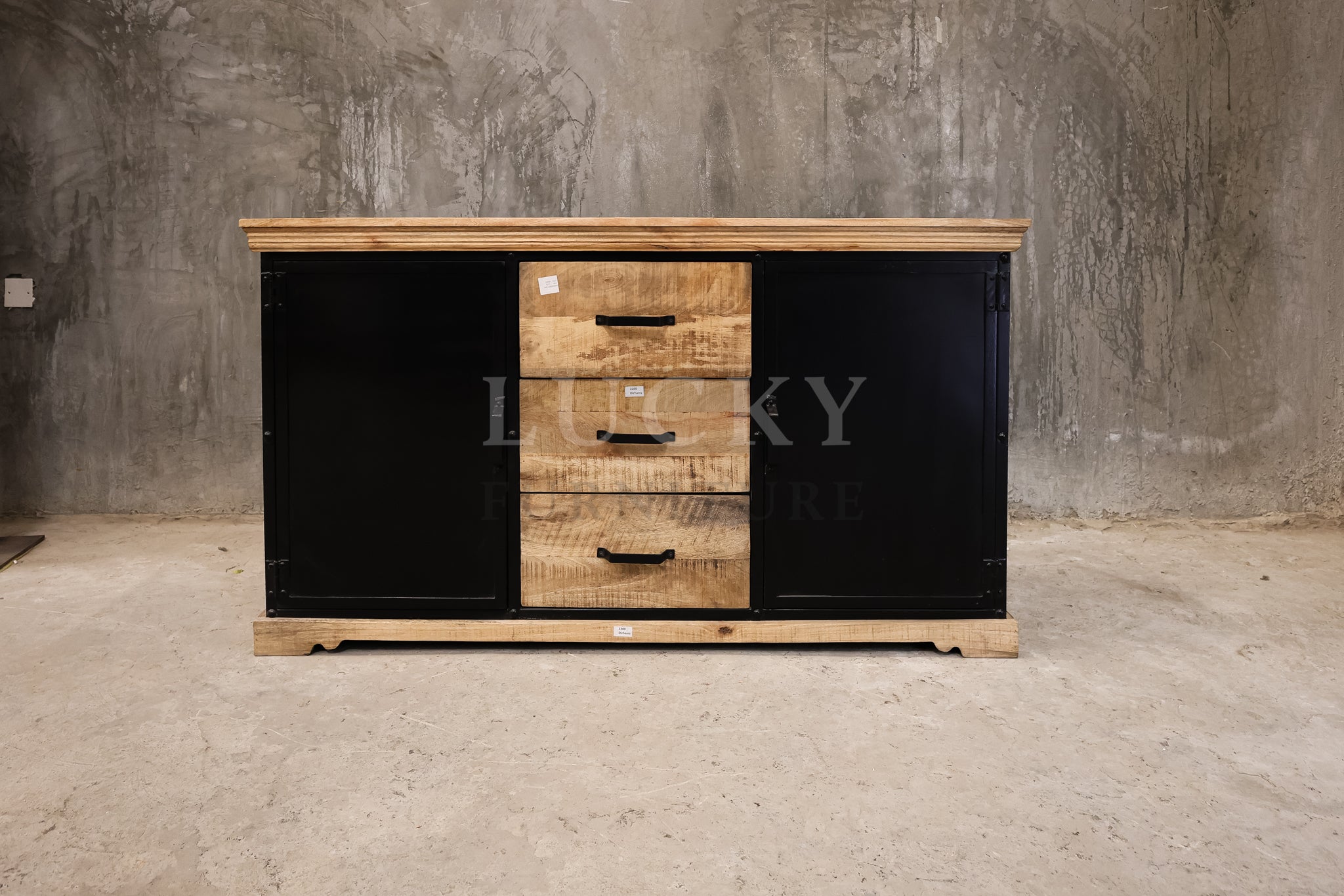 Mango wood and metal sideboard.