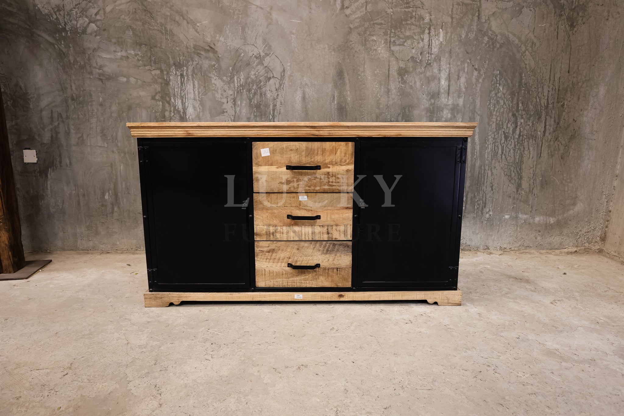 Mango wood and metal sideboard.
