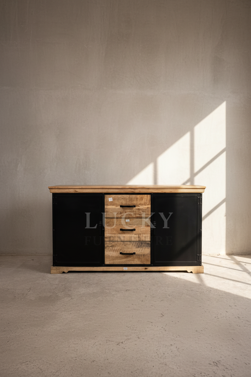Mango wood and metal sideboard.