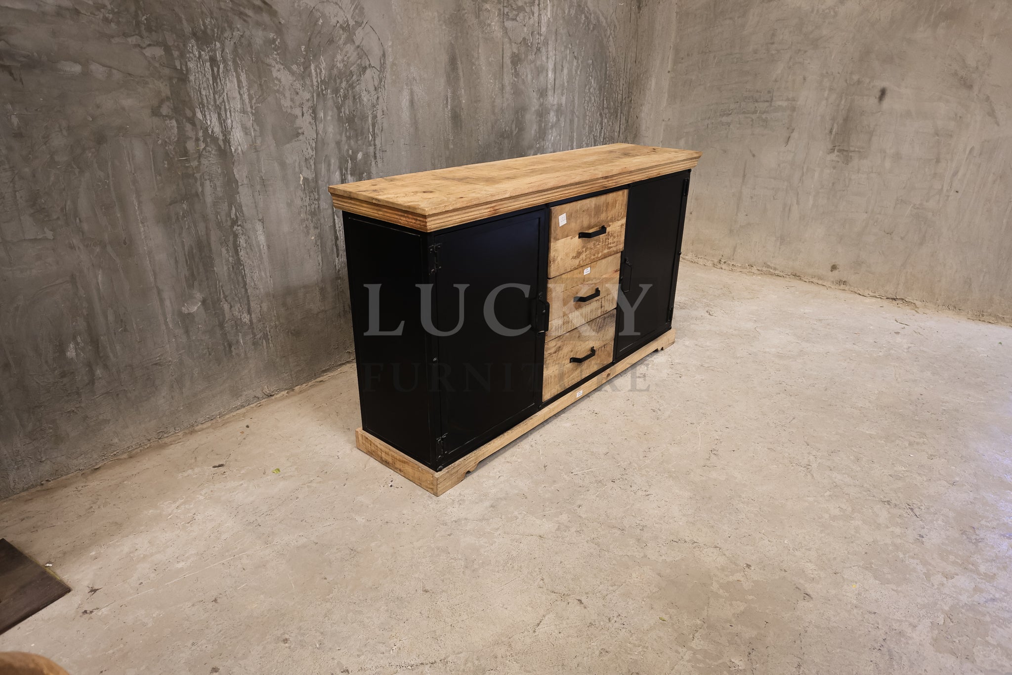 Mango wood and metal sideboard.