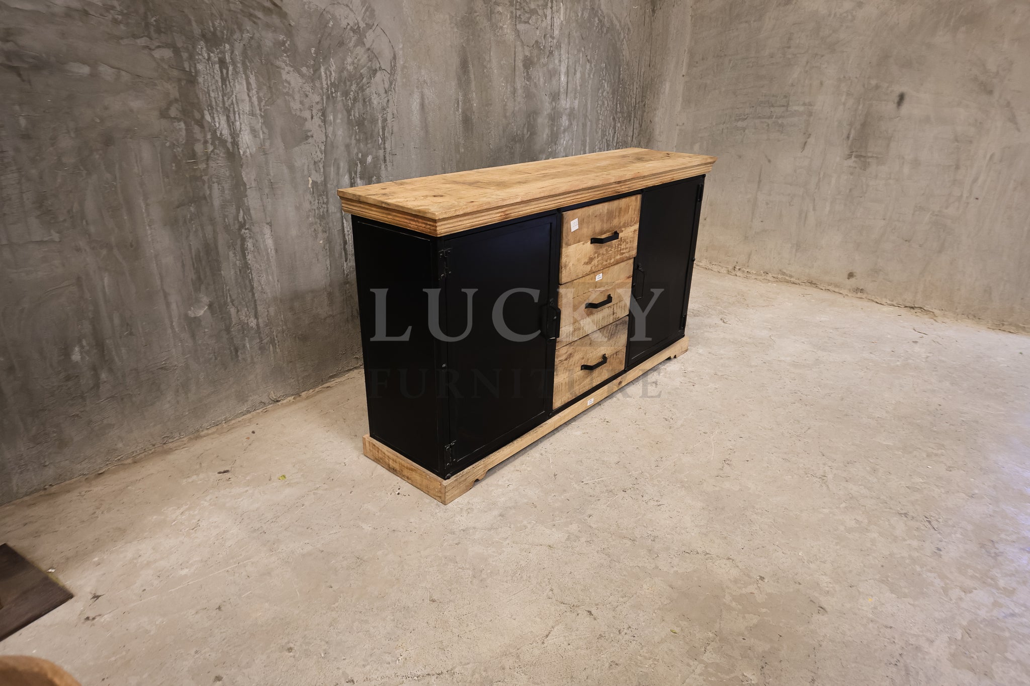 Mango wood and metal sideboard.