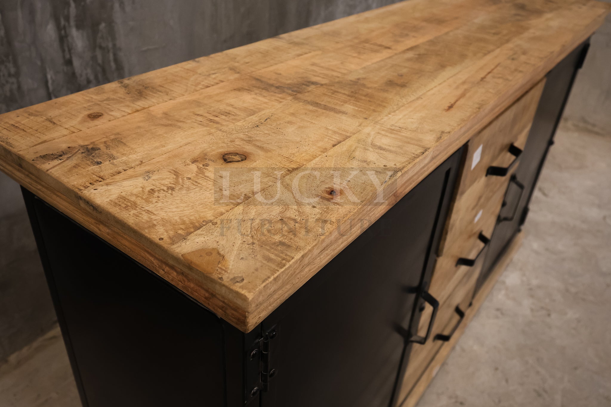 Mango wood and metal sideboard.