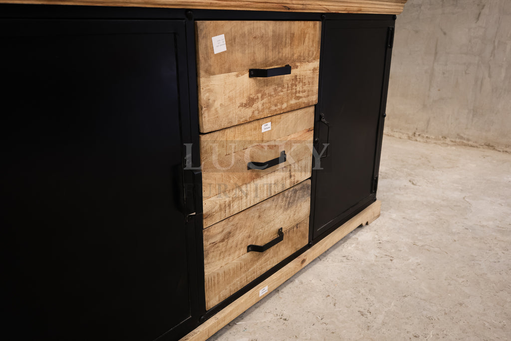 Mango wood and metal sideboard.