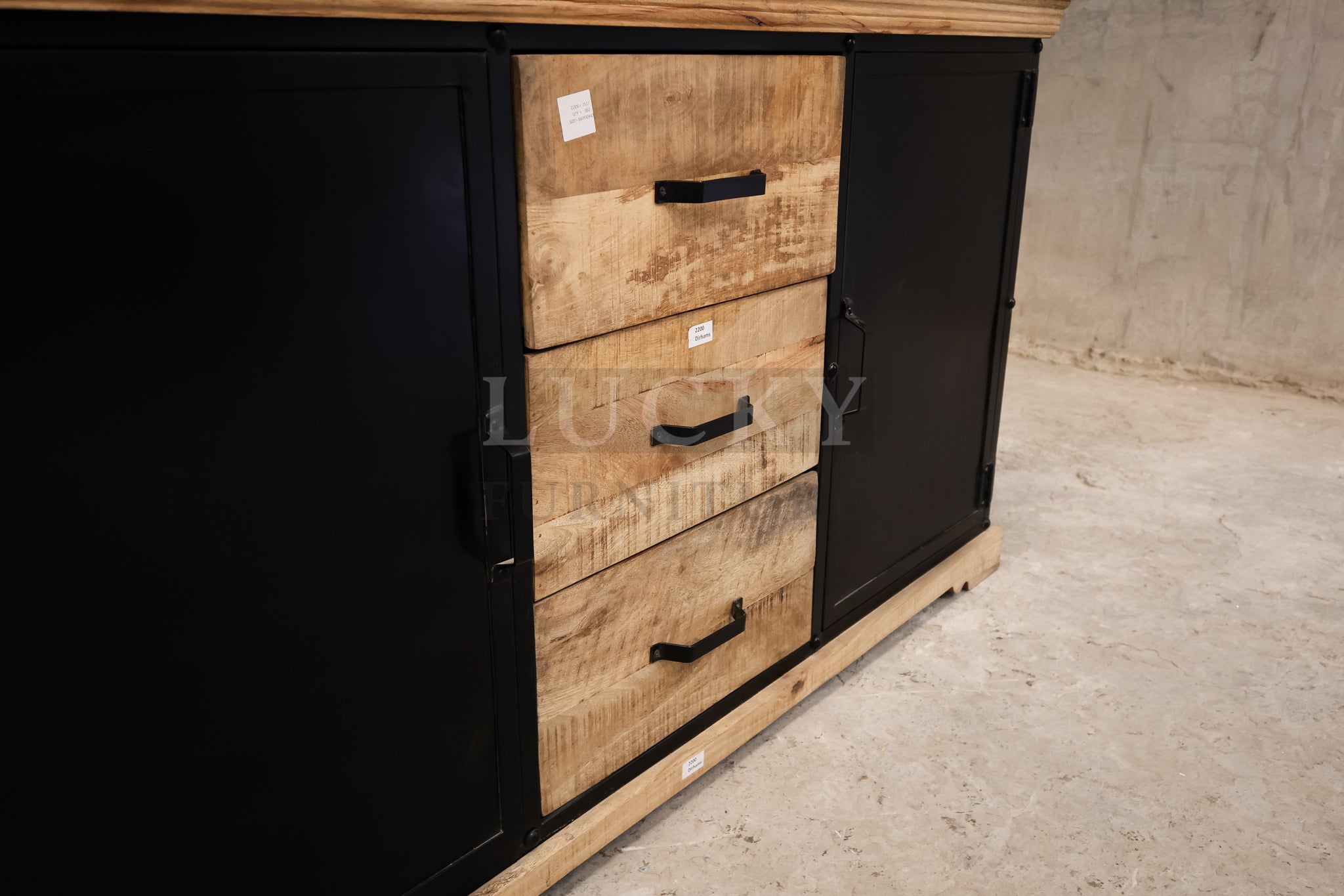 Mango wood and metal sideboard.