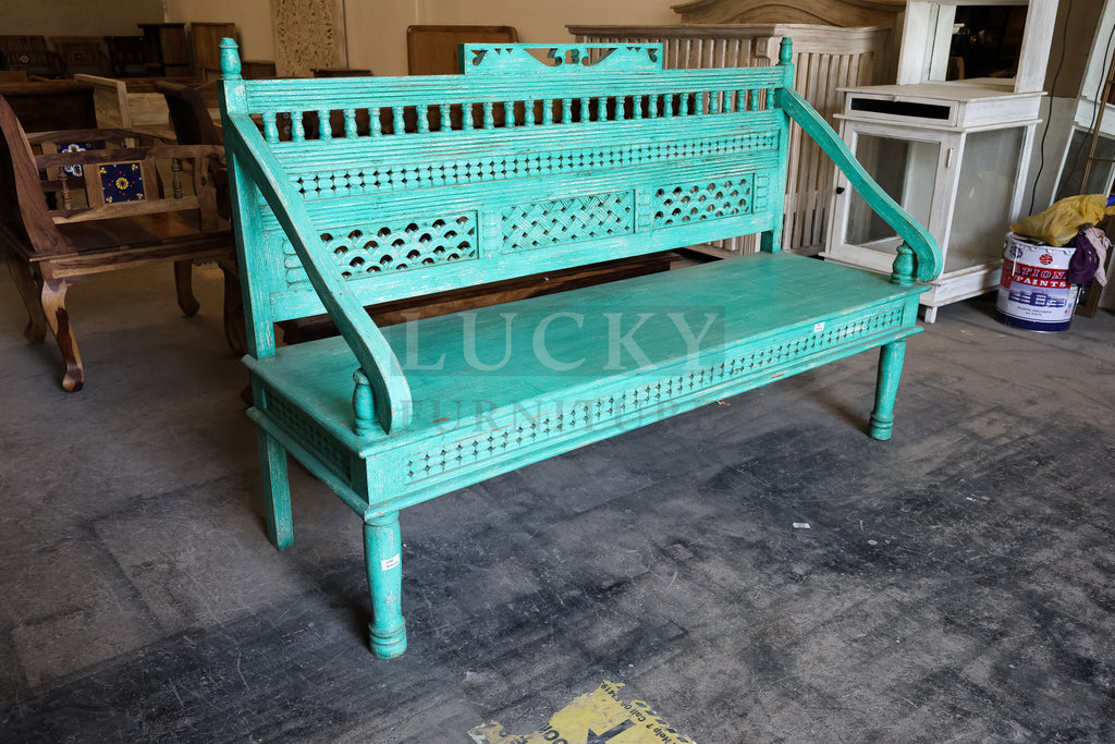 Carved vibrant bench mango wood.