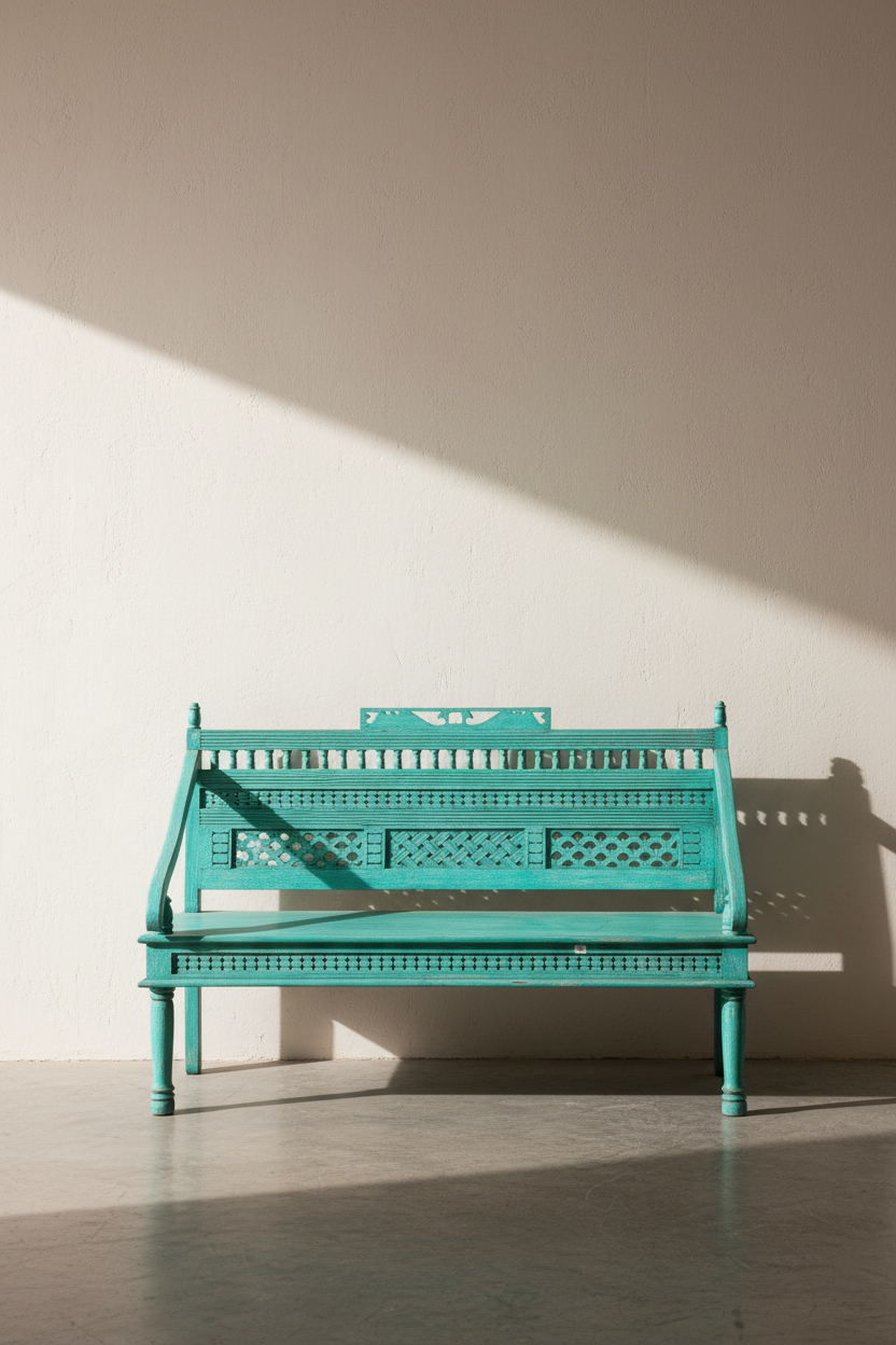 Carved vibrant bench mango wood.