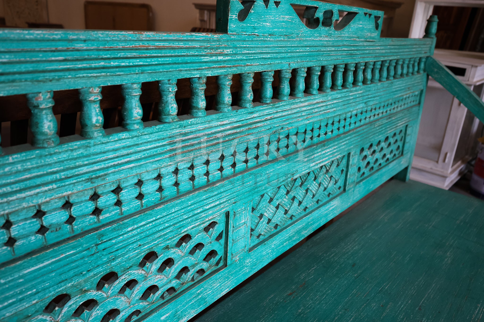 Carved vibrant bench mango wood.