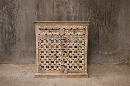 2" Tile Carved sideboard whitewashed.