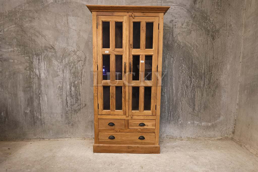 Teak wood Glass cabinet with 2 drawers.