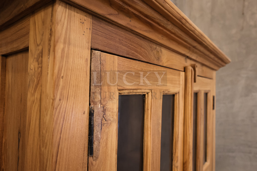 Teak wood Glass cabinet with 2 drawers.