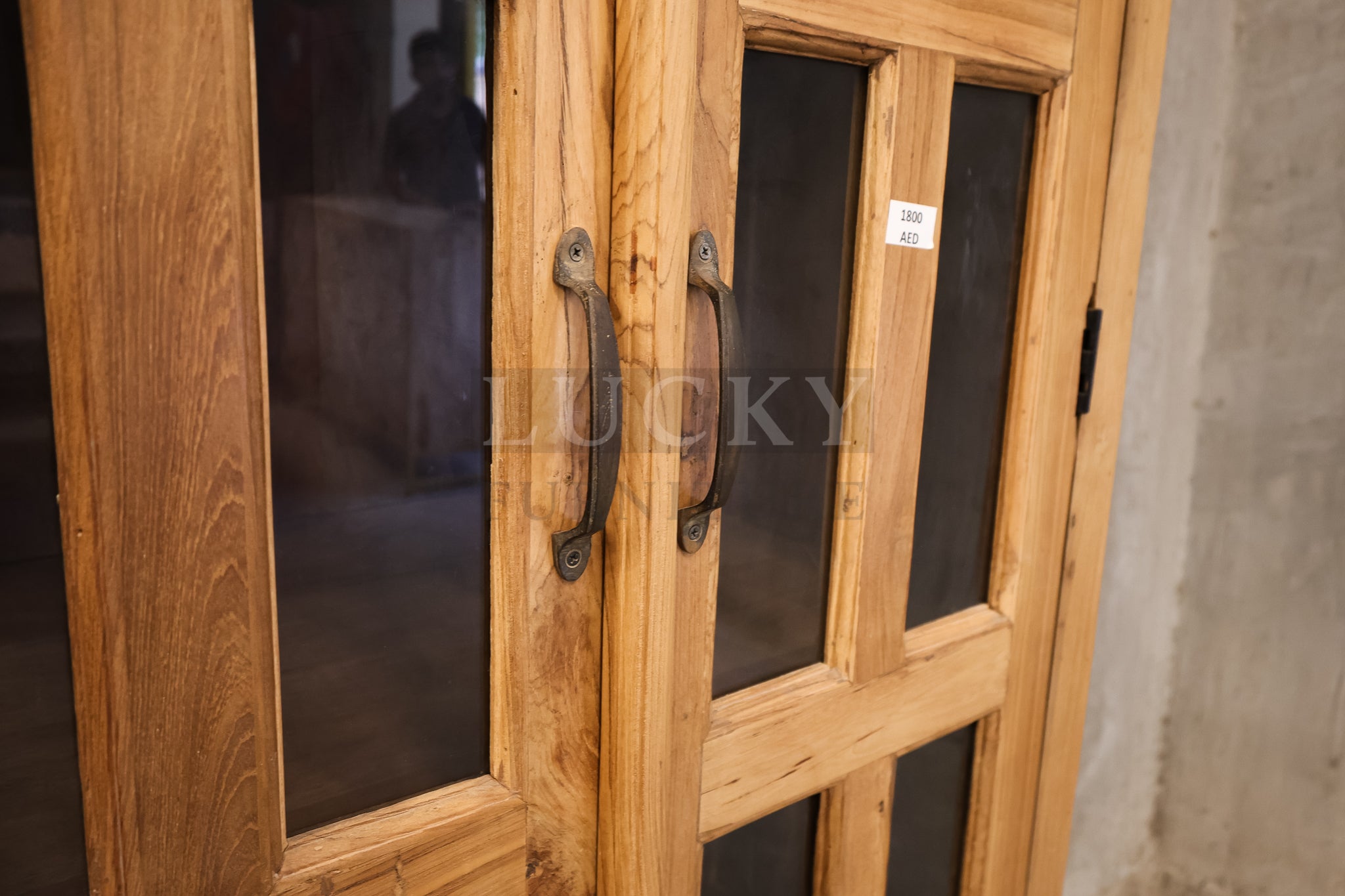 Teak wood Glass cabinet with 2 drawers.