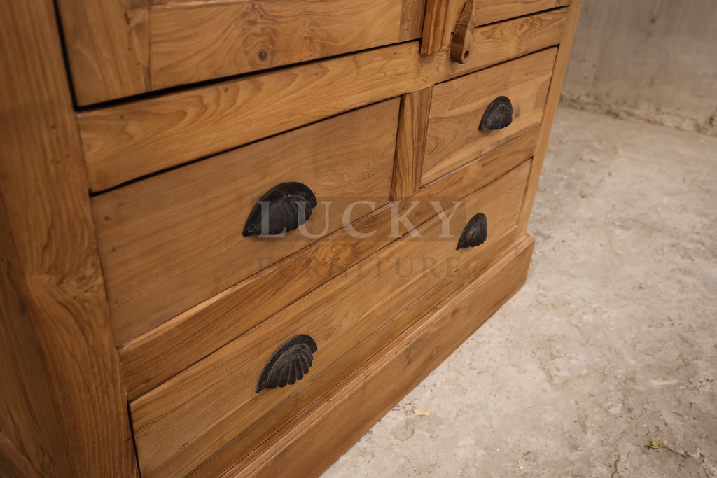Teak wood Glass cabinet with 2 drawers.