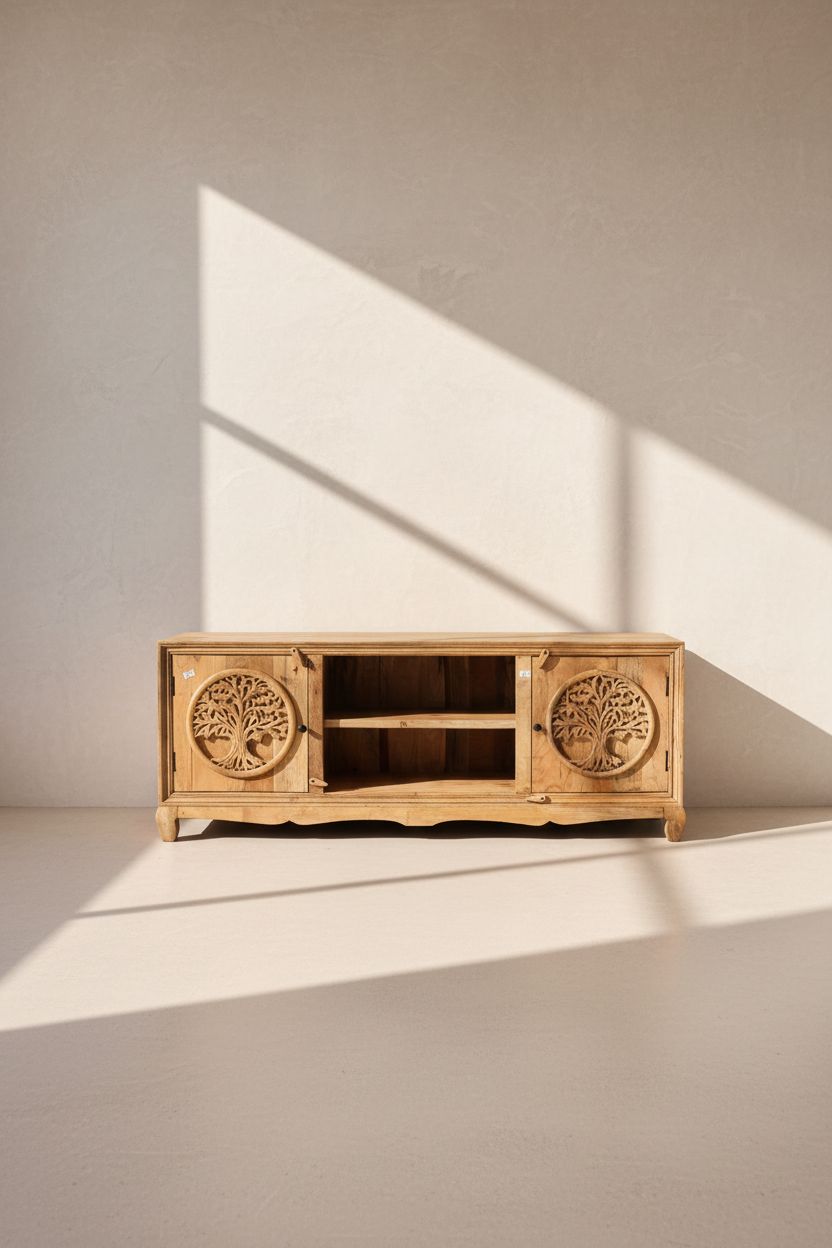 Mango wood tree of life tv stand.