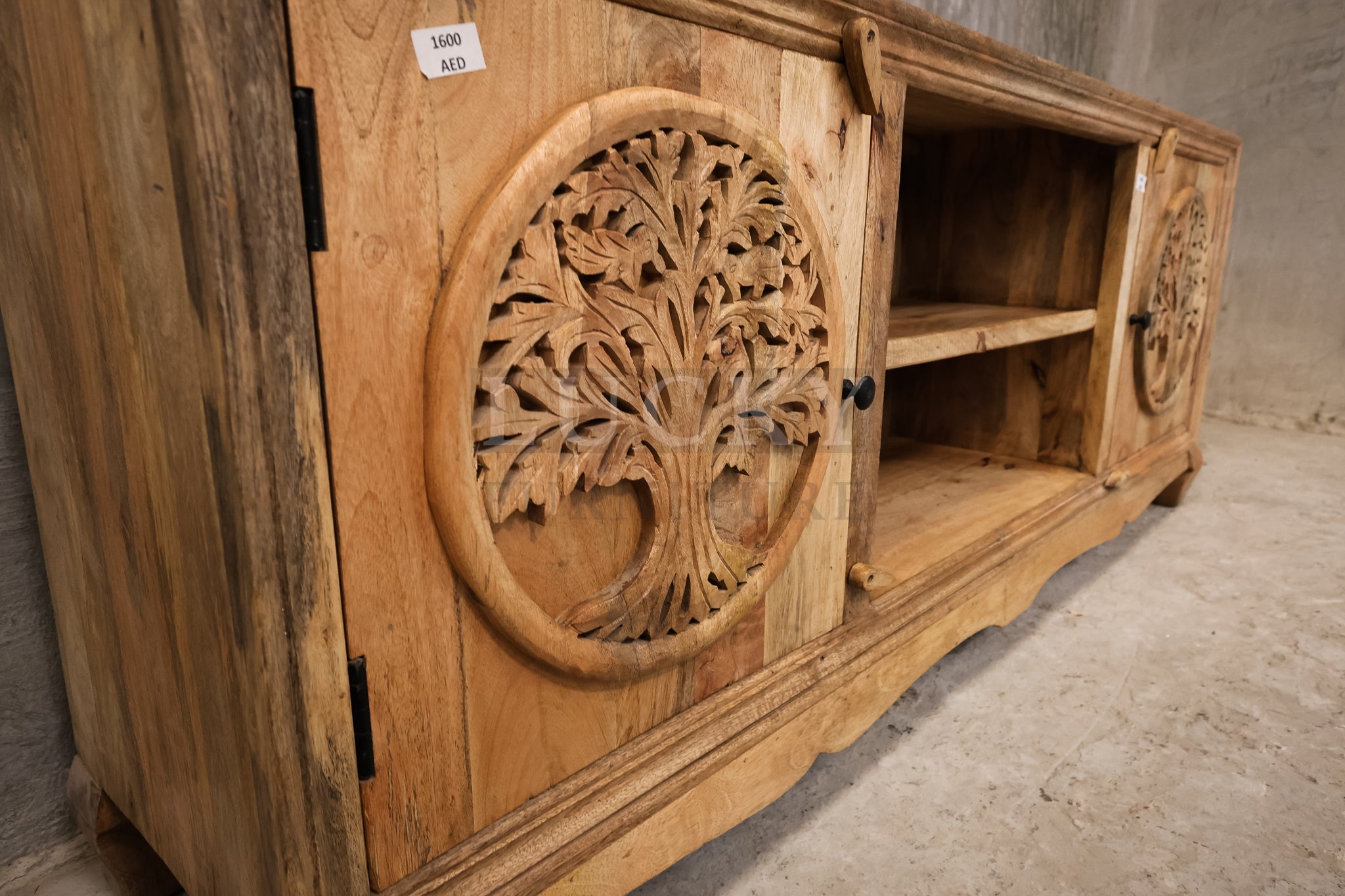 Mango wood tree of life tv stand.
