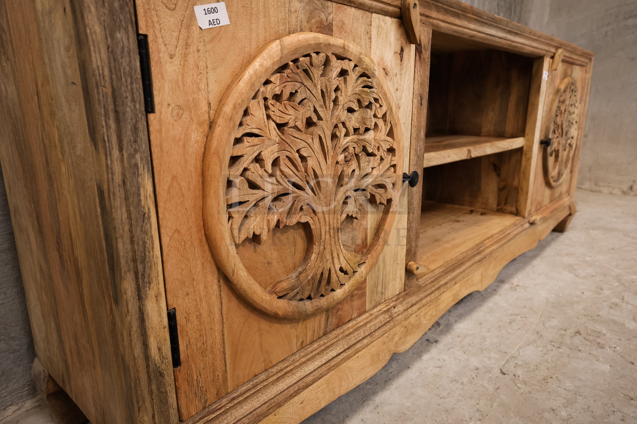 Mango wood tree of life tv stand.