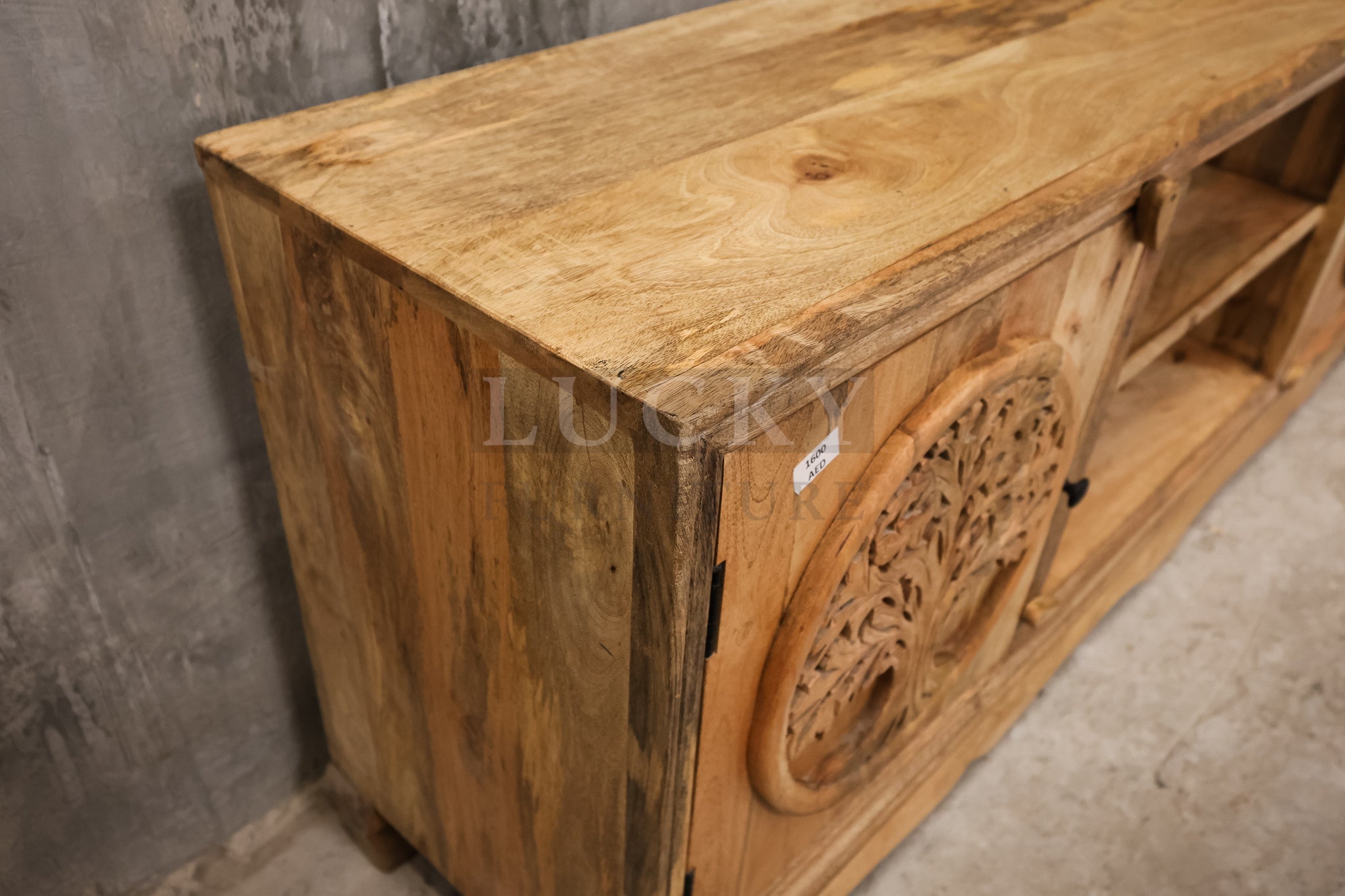 Mango wood tree of life tv stand.