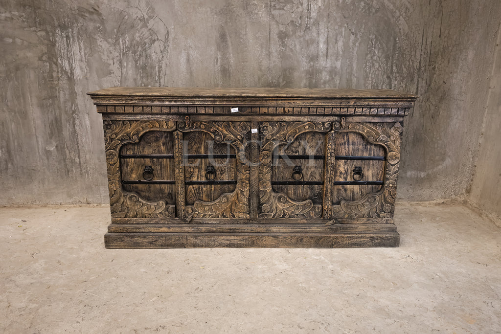 Victorian design carved grey wash sandblasted sideboard.