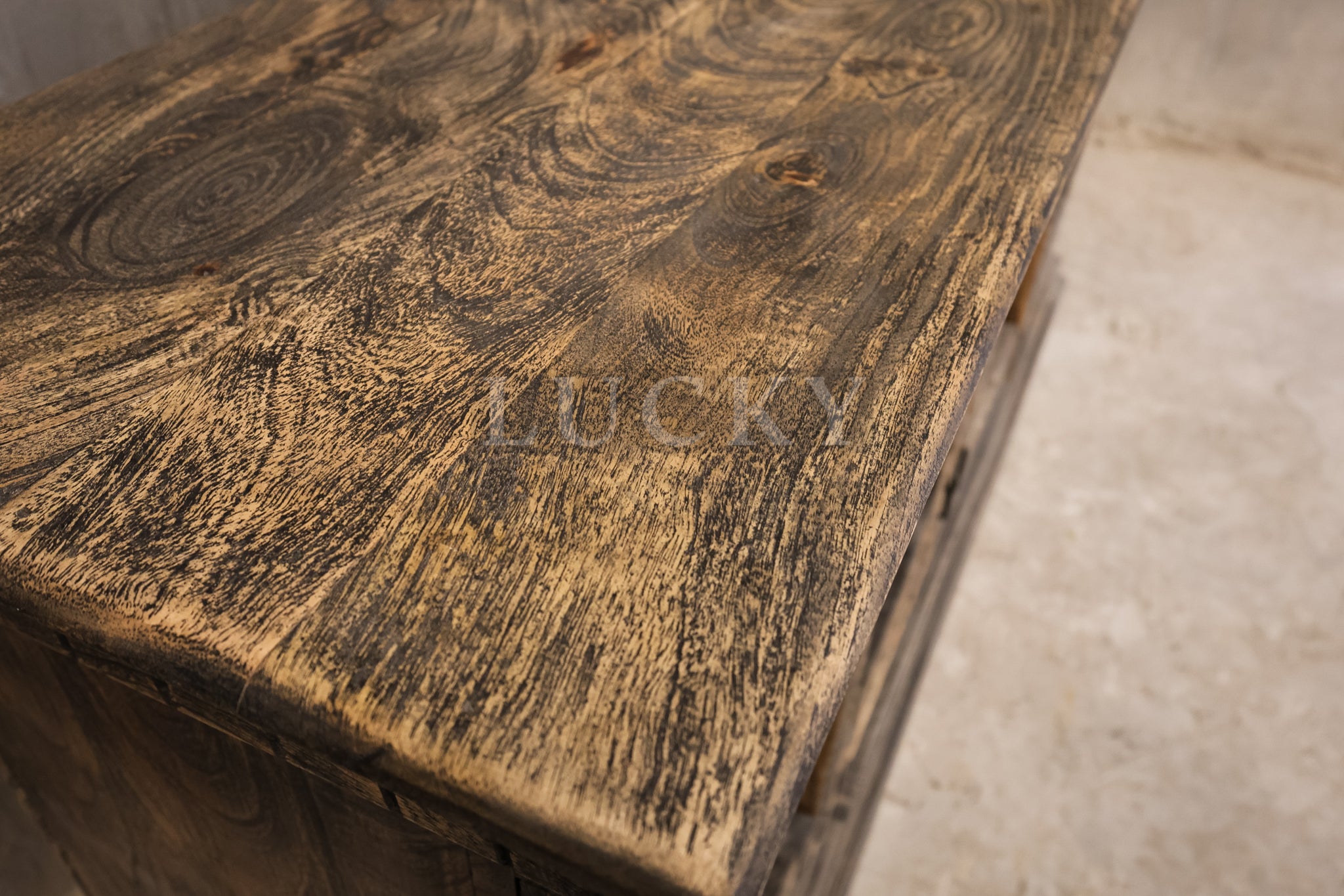 Victorian design carved grey wash sandblasted sideboard.