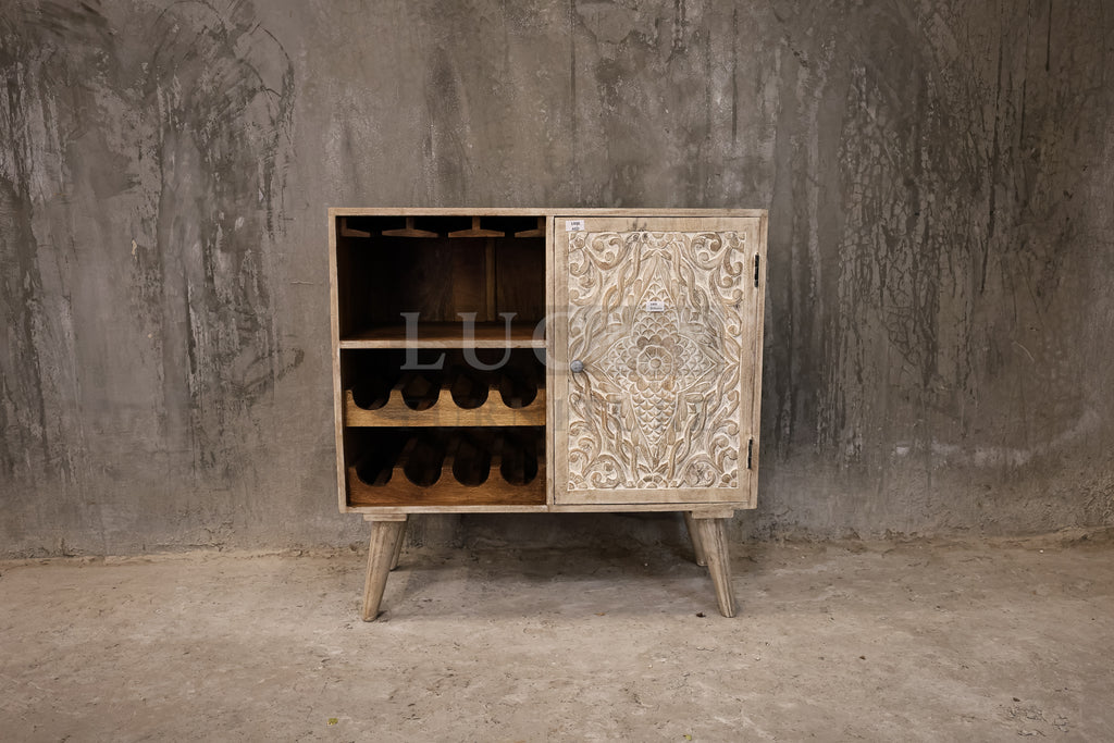 Cavred whitewashed wooden bar.