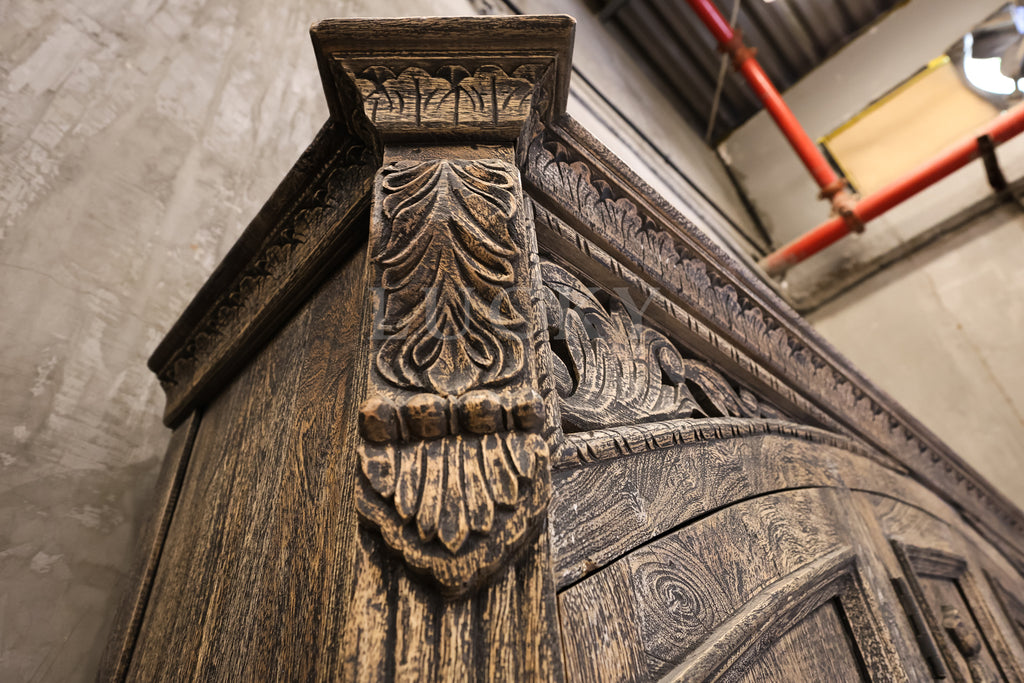Victorian design sandblasted grey wash 2 part cabinet.