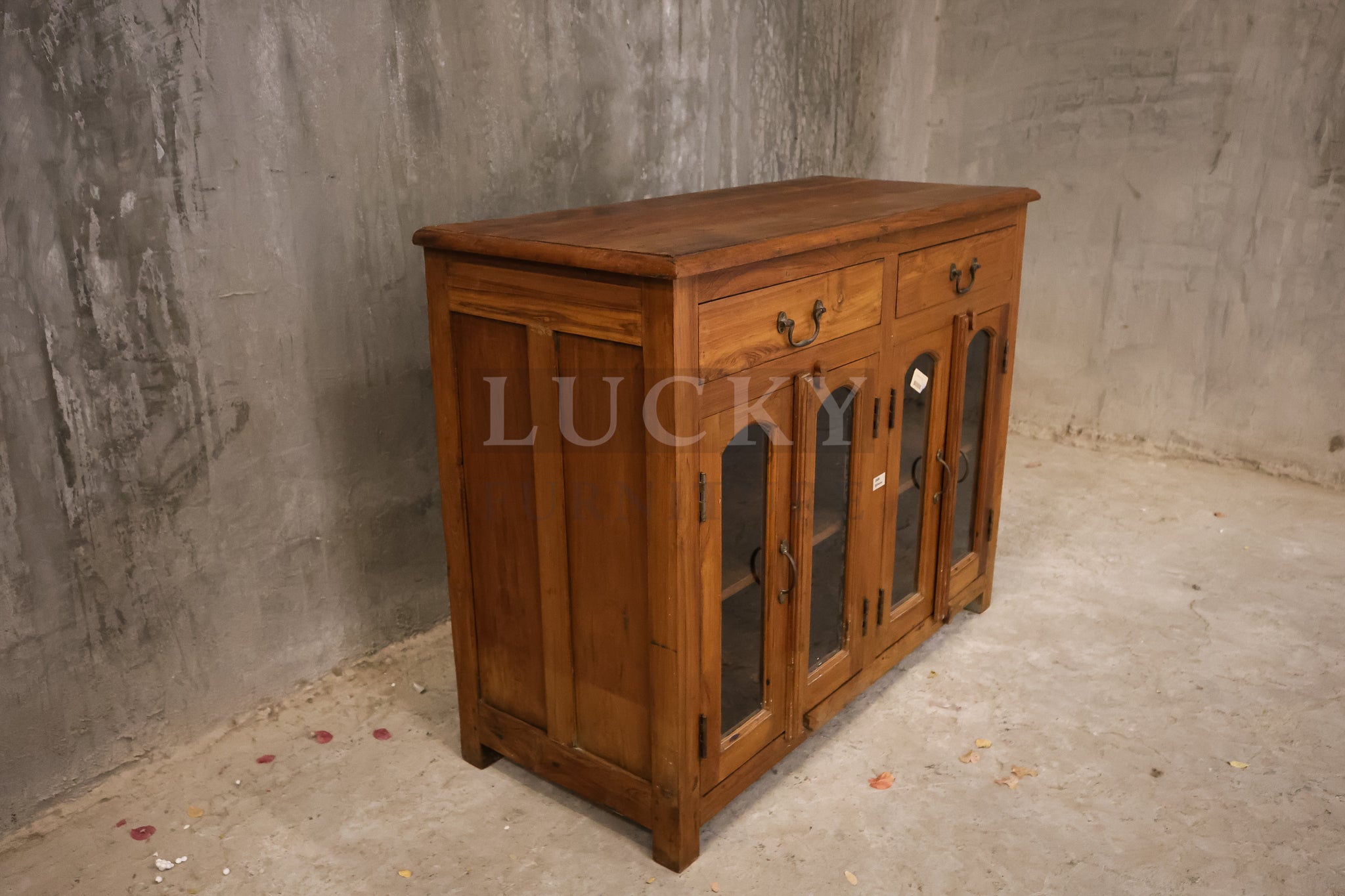 Teak wood glass door sideboard.