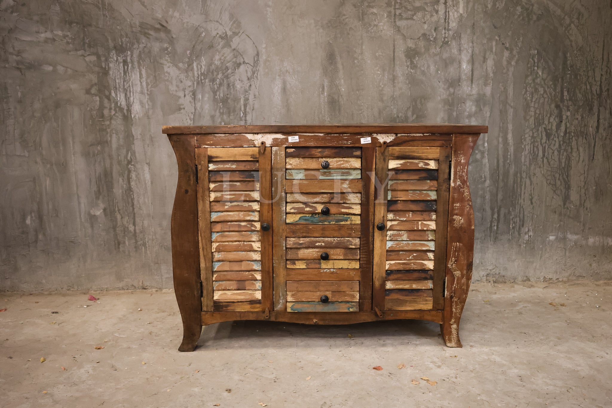 Multicolor Reclaimed Wood Sideboard.
