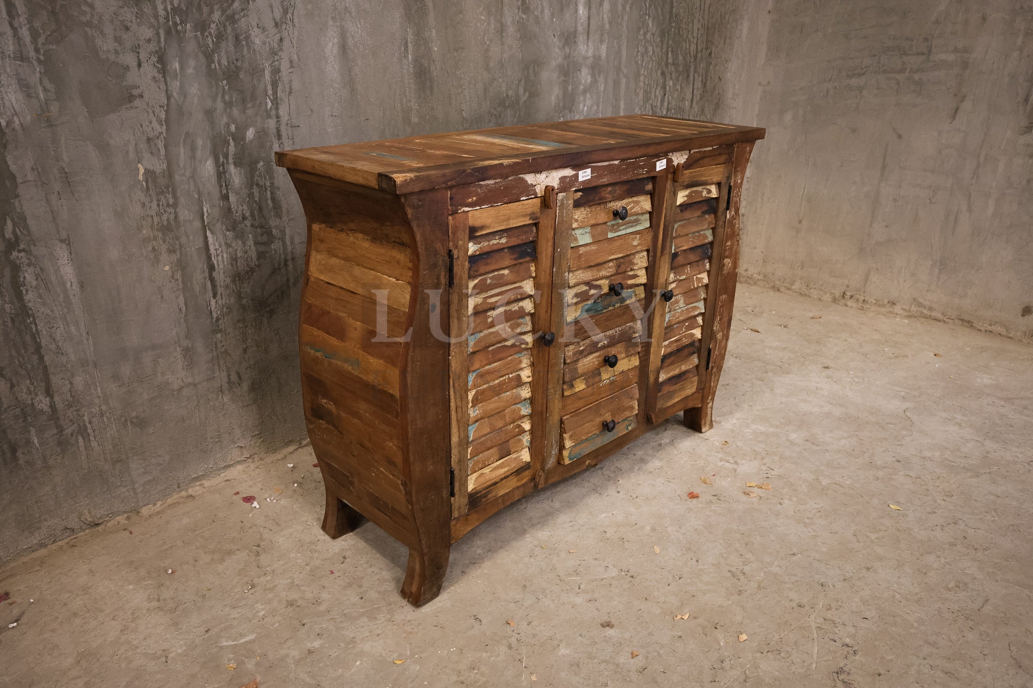 Multicolor Reclaimed Wood Sideboard.