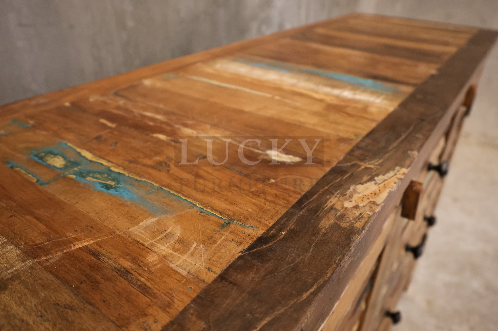 Multicolor Reclaimed Wood Sideboard.