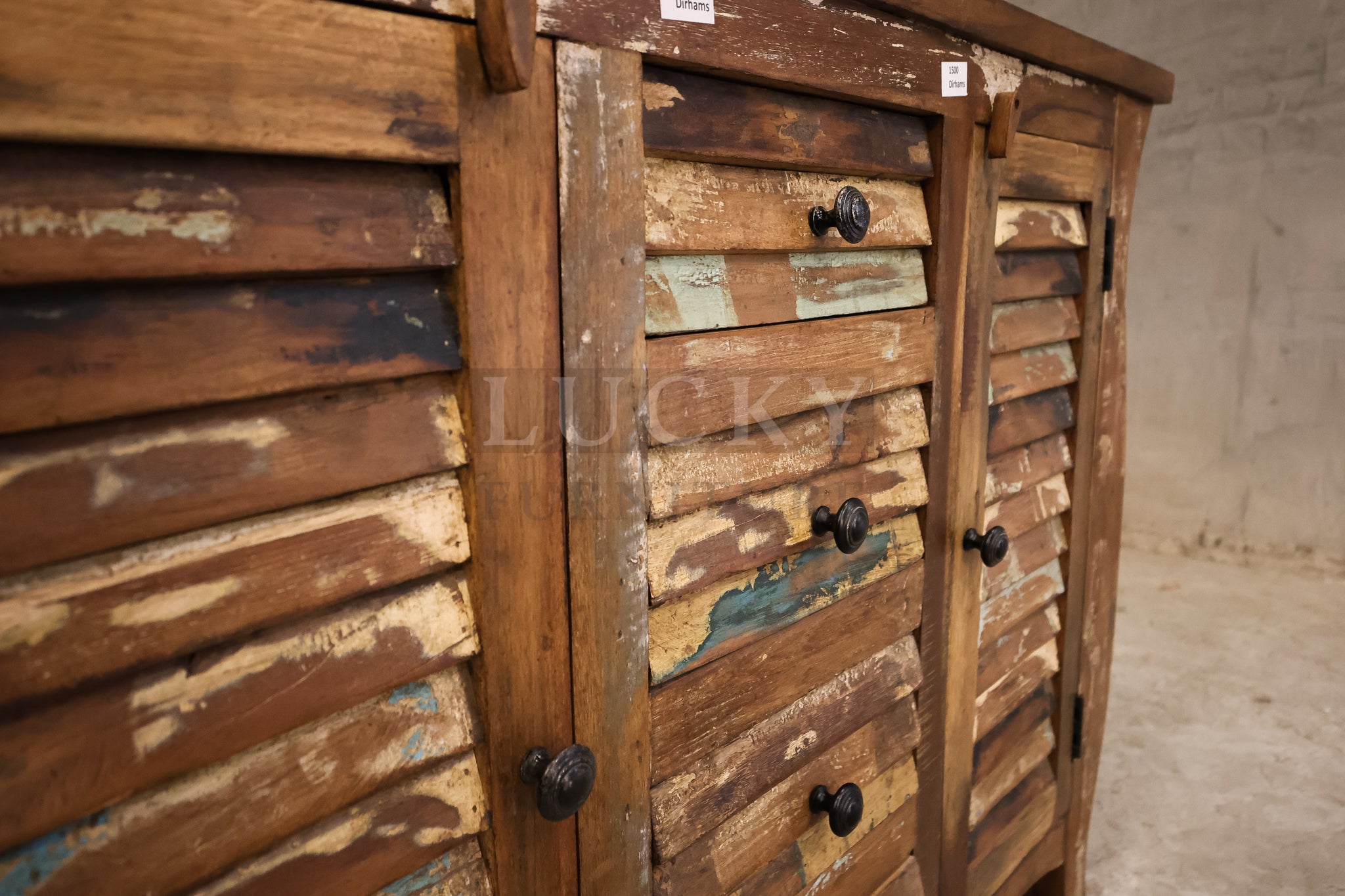 Multicolor Reclaimed Wood Sideboard.