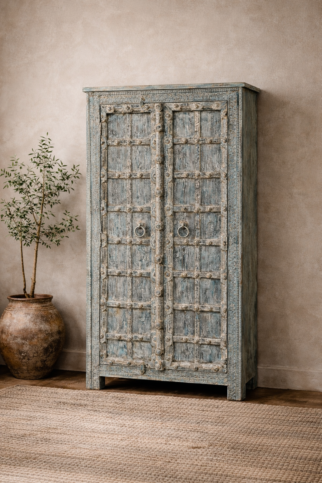 Carved blue cabinet