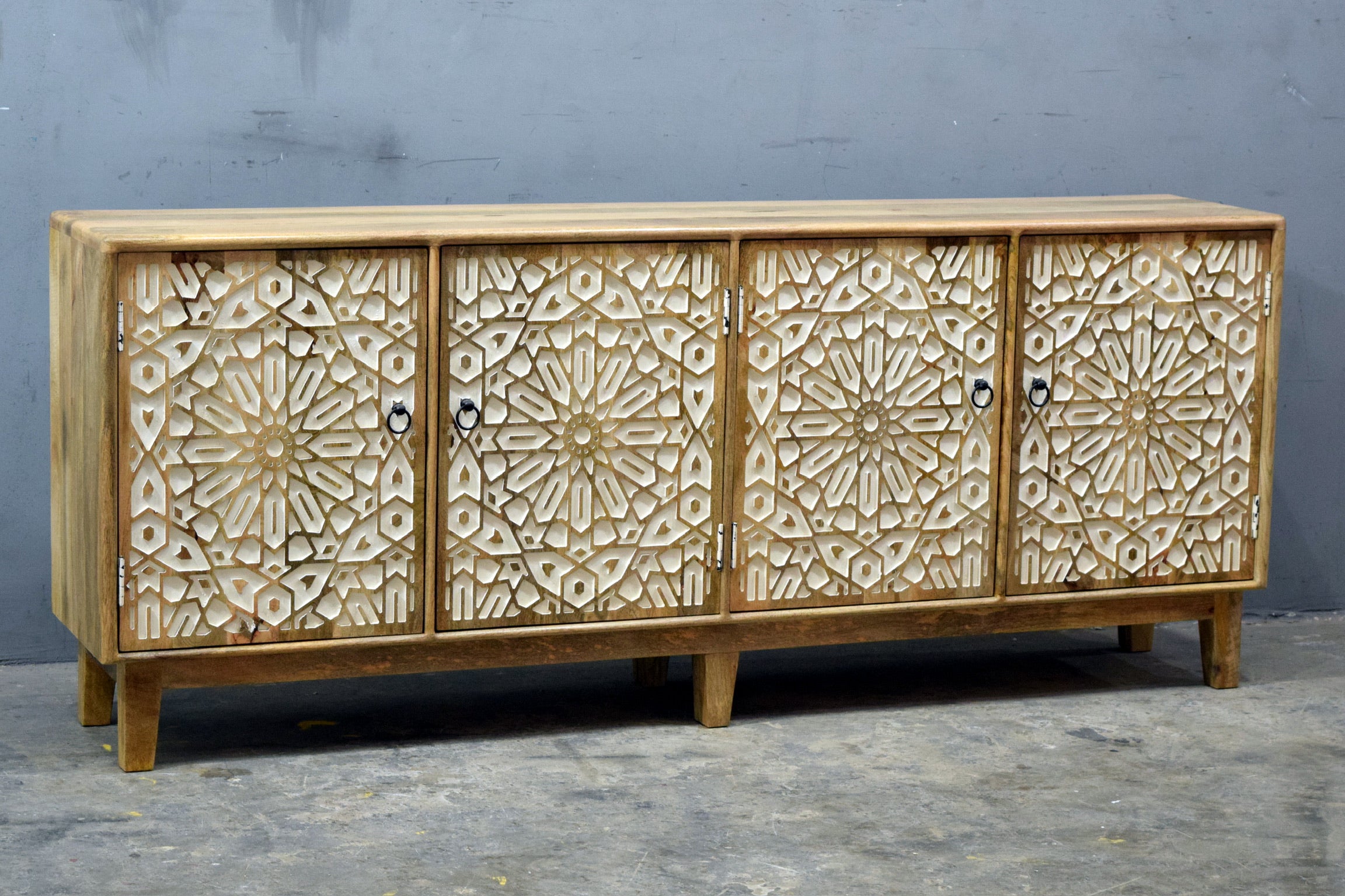 Carved 4 door Sideboard white inlay