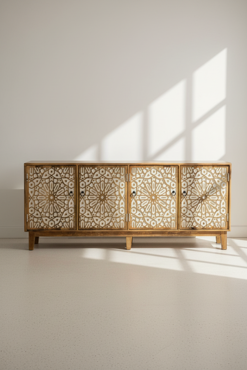 Carved 4 door Sideboard white inlay