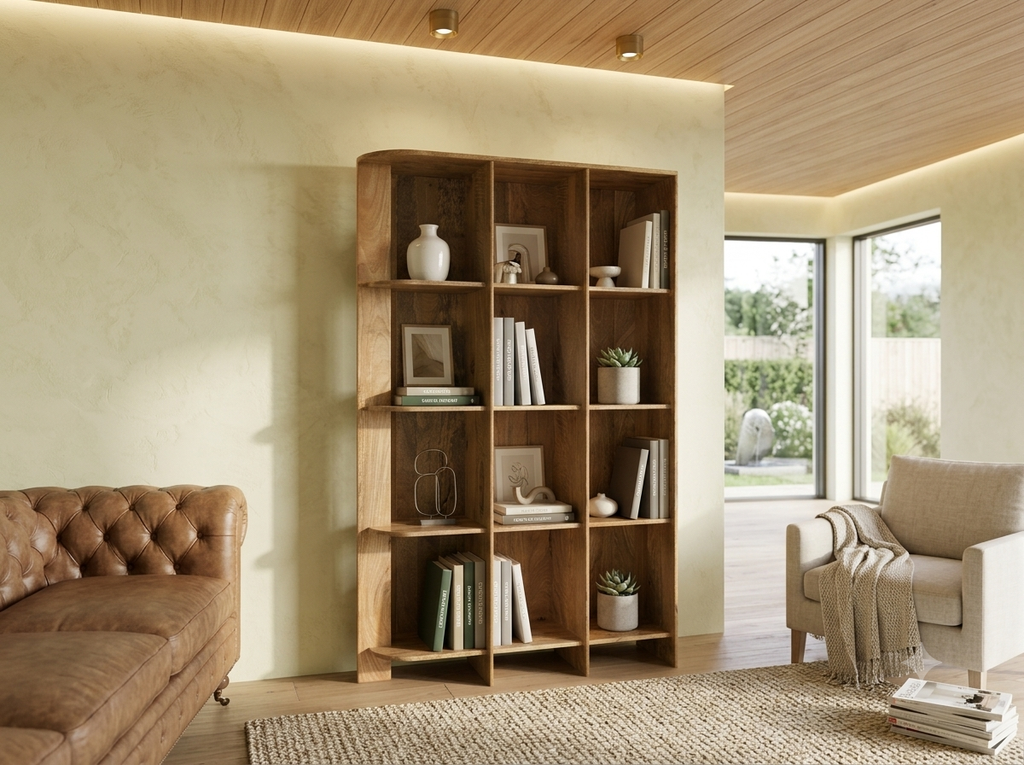 Curved bookshelf.