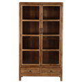 Teak 2-Door Glass Display Cabinet with Drawer.